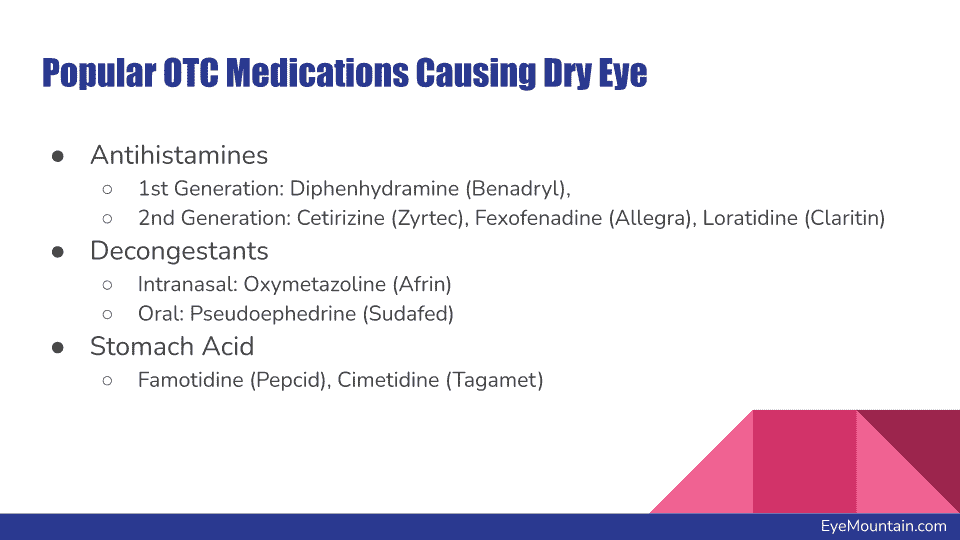Popular OTC medications that can cause  dry eye